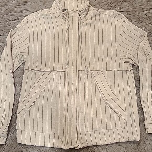 Tribal womens‎ cream and baby blue pinstriped linen blend zip up jacket - Picture 2 of 5